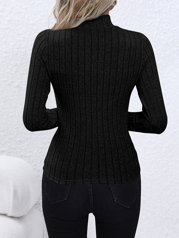 christmas outfit Sonicelife Long Sleeves Skinny Pleated Solid Color Split-Joint High Neck Sweater Tops