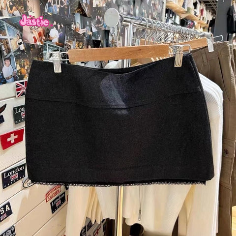 Sonicelife 2025 New Lace Trim Straight Mini Skirt Shorts Woman Spring High Waist Fashion Short Casual Streetwear Preppy Style Y2k Skirts