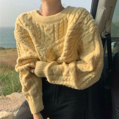 Black Friday Sonicelife Retro Twisted Pullover Sweater Women Fall Winter Lazy Loose Solid Irregular Knitwear Chic Warm Korean Female Casual Jumpers