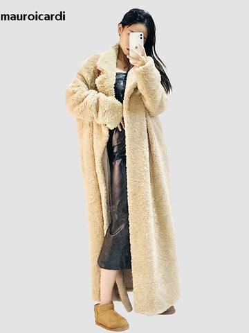 christmas outfit Sonicelife Winter Long Soft Oversized Khaki Thick Warm Fluffy Fuzzy Faux Fur Coat Women Sashes Loose Casual Korean Fashion 2025