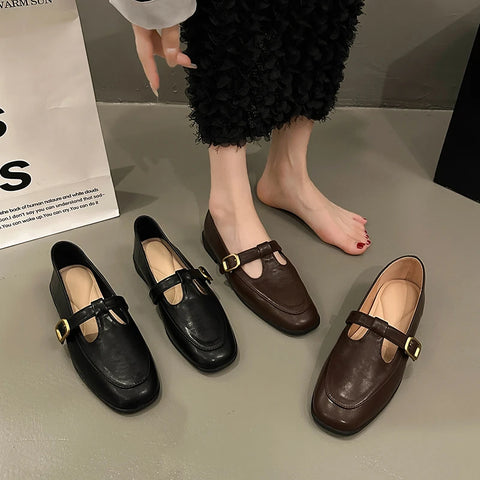 Sonicelife Fashion Women Loafers Ballet Dance Shoes Slip On Cross Strap  Black Beige Brown Flat Low Heels Autumn Spring Dress