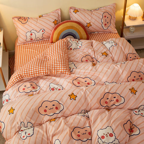 Sonicelife INS Blue And White Cow Stripe Cartoon Bedding Set Cute Animal Quilt Cover Soft High Quality Polyester Sheet Bedroom Decor