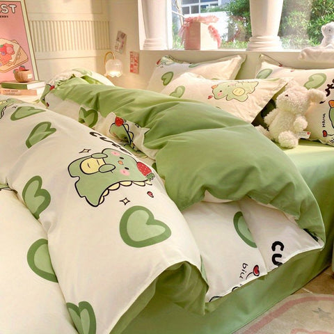 Sonicelife Kawaii Bedding Set for Kids Ins Twin Queen Size Duvet Cover Flat Sheet Pillowcase No Filler Girls Boys Home Totel Bed Linens