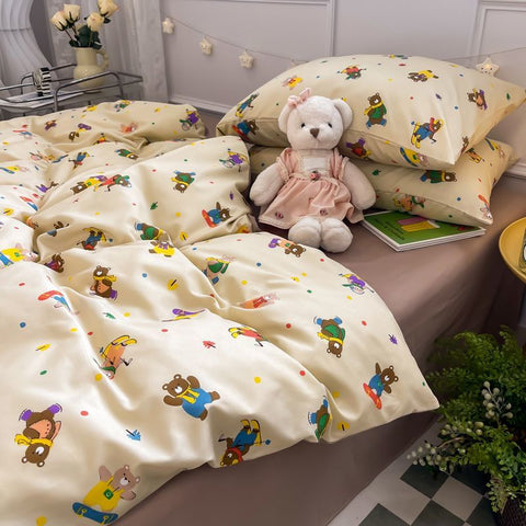 Sonicelife Floral Duvet Cover Set Ins Kids Adult Twin Queen Size Girls Boys Flat Sheet Pillowcase No Filler Soft Home Decor Bedding Set