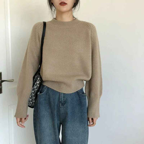 Black Friday Sonicelife Autumn Cashmere Knitted Sweaters Women Winter Warm Casual Mock Neck Solid Jumpers Harajuku Loose Simple Pullovers Sweater New