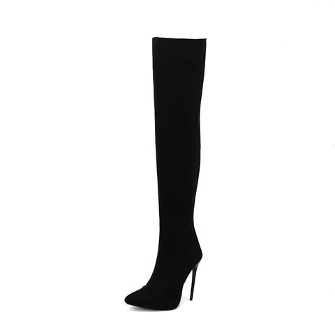 thanksgiving outfit Sonicelife Design Thigh Boots Pointed Toe Stilettos Sexy Stretch Female Booties Size 45 46 47 48 Fashion Party Shoes