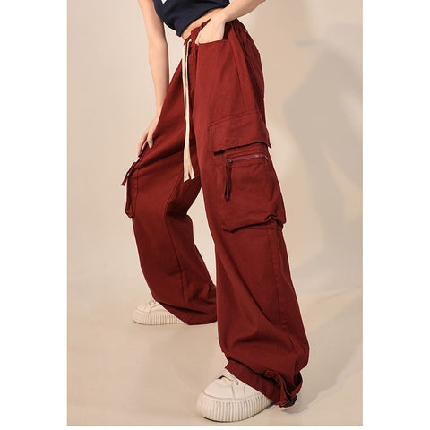 Sonicelife Gldyq Y2K Women Cargo Pants Vintage Hip Hop High Waist Trousers Korean Ladies Casual Retro Harajuku Big Pockets Wide Leg Pants