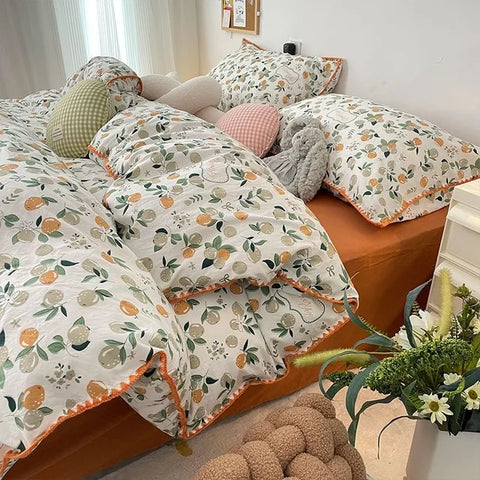 Sonicelife Floral Dream Bedding Set Soft Cotton Duvet Cover Queen King Size Pillowcase Bed Linens