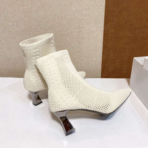 Sonicelife Women Shoes Fashion High Heels Rhinestone Ankle Boots Comfortable Slip-on Sexy Boots Shoes for Women Knitting Short Boots 2024