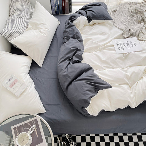 Sonicelife 2024 New Bedding Set Ins Nordic Style White Washed Cotton 4 pcs Bed Sheet Set For Girls Duvet Cover and Pillowcase