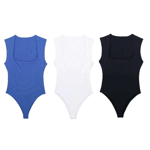 Sonicelife black body woman sleeveless white bodysuit women square neck summer one piece swimsuits sexy lingerie women's bodysuit