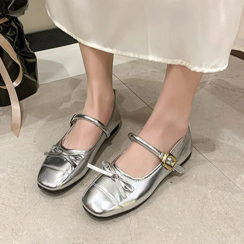 Sonicelife 2025 Women's Flat Shoes Autumn New Round Head Shallow Mouth Butterfly Knot Light Non-slip Single Shoes