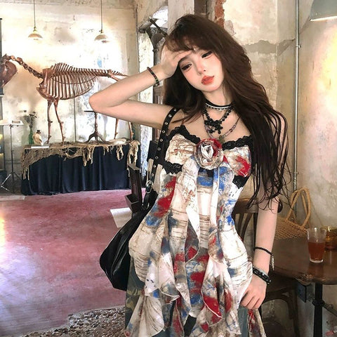 Sonicelife American Sexy Camis Women Sweet Print Slim Spaghetti Strap Tank Top Design High Street Coquette Asymmetrical Tees Summer New