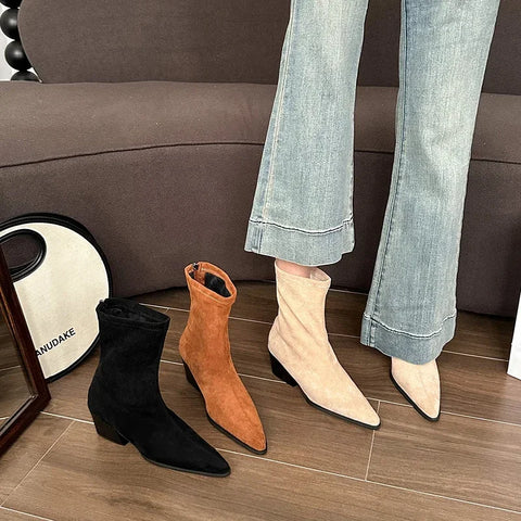 Sonicelife Back Zipper Design Shoes for Women 2025  Autumn Winter New Style Fashionable Pointed Toe Women's Modern Boots Plus Size 35-42