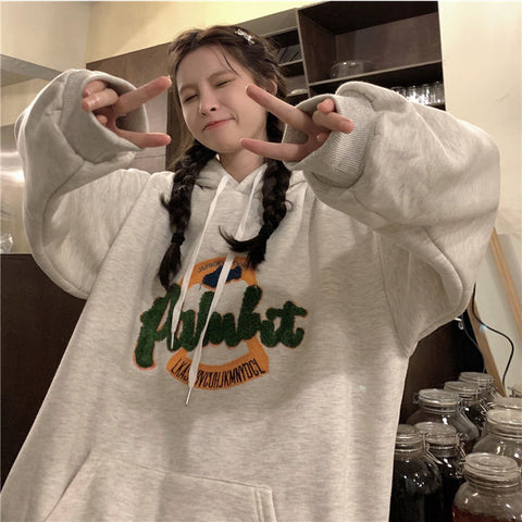 christmas outfit Sonicelife Large size towel embroidered sweatshirt jacket for women in spring and autumn loose bf style lazy pullover hoodie trendy y2k top