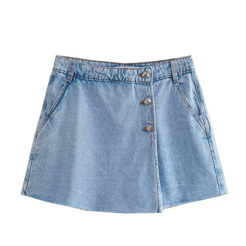 Sonicelife Women's New Skirts Fashion Double breasted Cloth Skirt Slim and Versatile Midi Denim Mini Shorts