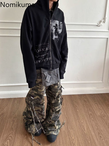 Sonicelife Cotton Punk Zip Up Hoodie Women Harajuku Fashion Hoodies Oversized Jackets Y2k Tops Clothes for Teens Casual Hooded Sweatshirts