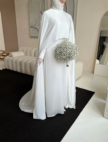 Sonicelife Customized White Hat Cloak Ball Gown Prom Dresses Floor-Length vestidos de noche Long Sleeves Formal Evening 2025-(PRE-ORDER)