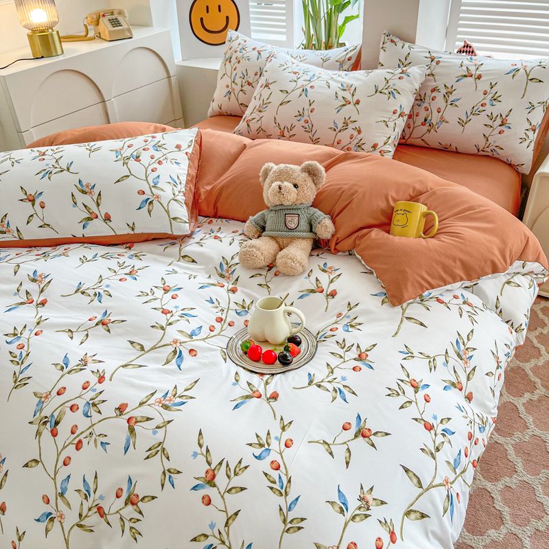 Sonicelife Ins Style Bedding Set Floral Hot Sale Single Full Queen Size Duvet Cover Kit No Filling Flat Sheet Pillowcases Cute Bed Linen