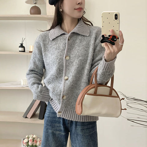 Black Friday Sonicelife Retro Plush Lapel Solid Cardigan Women Casual Knitted Single Breasted Pullover Sweaters Female Autumn Fashion Simple Knitwear