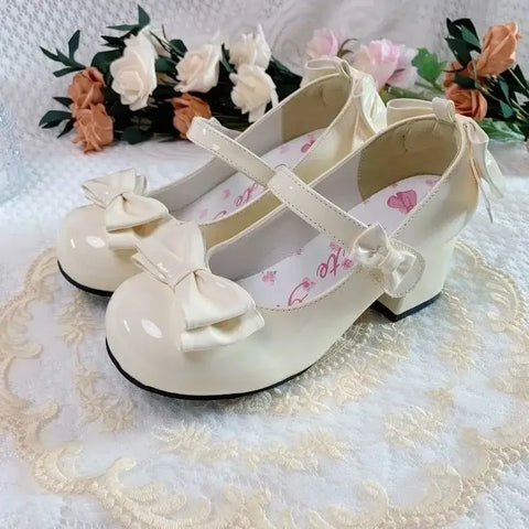 Sonicelife 2025 Lolita Style Cute Round Head  Jane Pumps With Bow Women's Sweet Party Dress Midi Heels Shoes Fashion PU Sandals