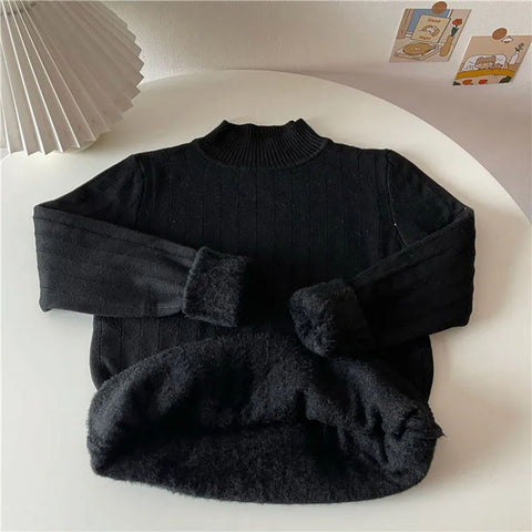 Black Friday Sonicelife Zoki Women Half Turtleneck Fleece Knitwear Autumn Winter Long Sleeve Warm Thick Bottoming Shirt Tight All Match Padded Sweater