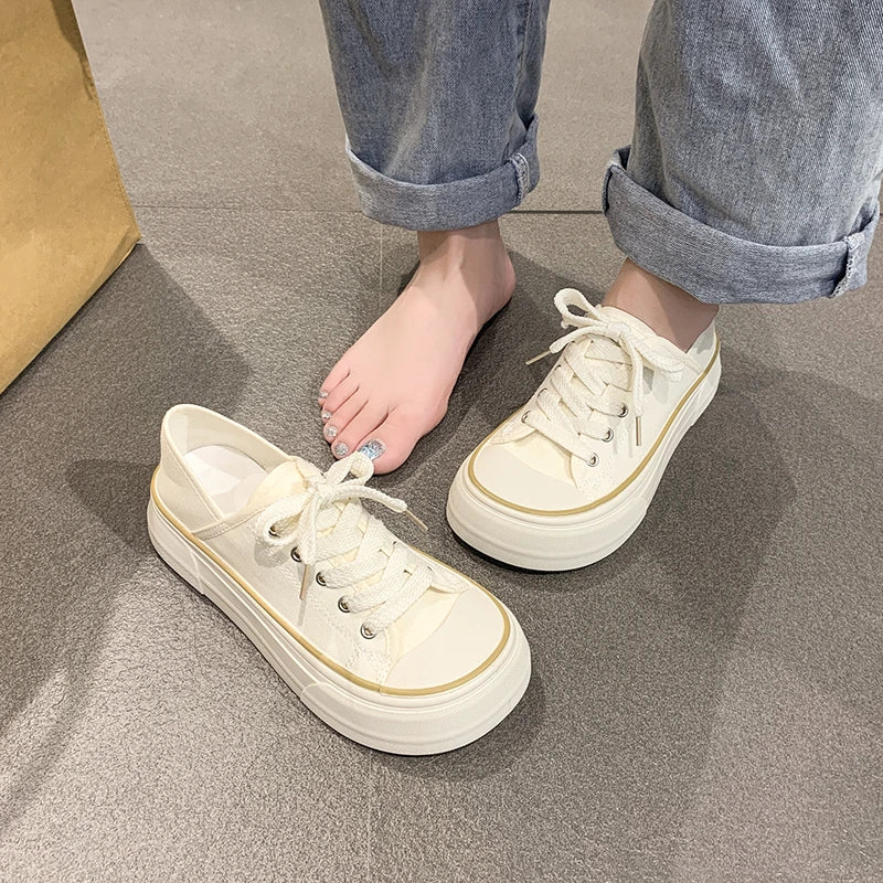 Sonicelife Spring/Summer New Fashion Korean Edition Simple and Versatile Board Shoes for Women Wearing Casual Ugly Cute Big Head Canva