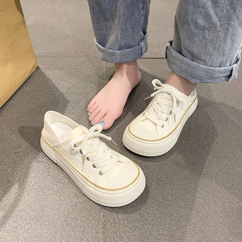 Sonicelife Spring/Summer New Fashion Korean Edition Simple and Versatile Board Shoes for Women Wearing Casual Ugly Cute Big Head Canva