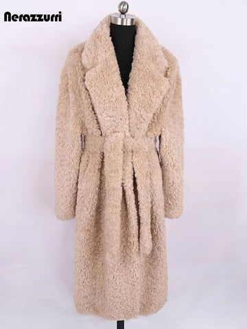 christmas outfit Sonicelife Spring Winter Long Oversized Thick Warm Soft Fuzzy Fluffy Faux Fur Coat Women with Sashes Loose Furry Overcoat 2025