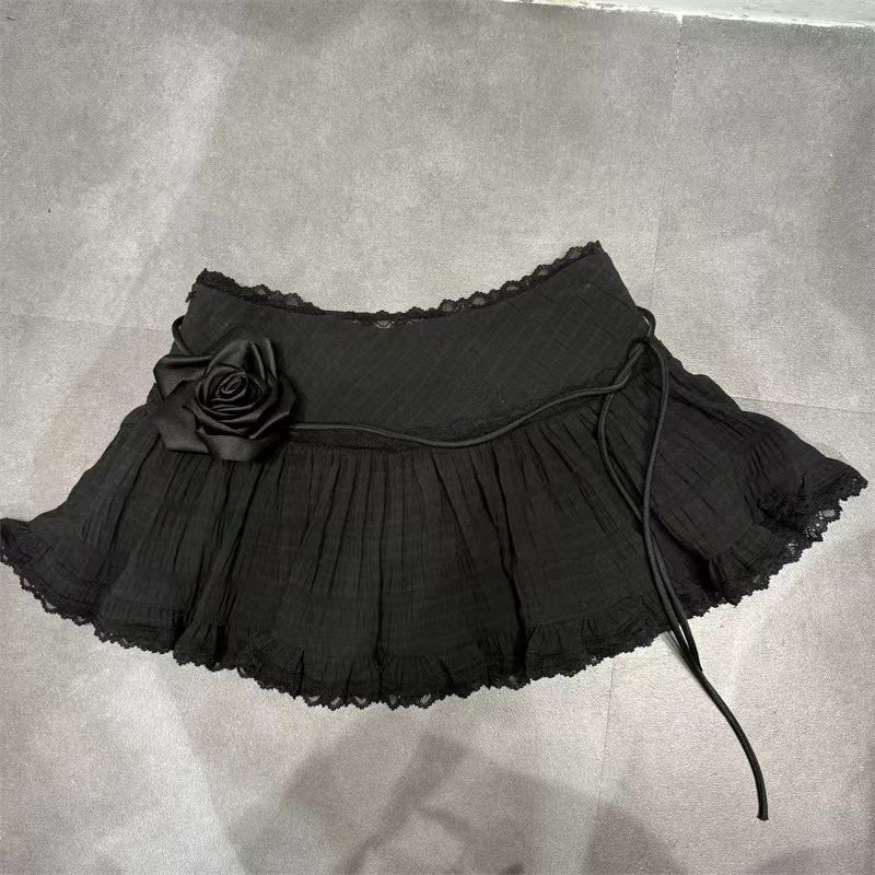 Sonicelife Summer Elegant Ballet Style Mini Skirt Women Sweet Lace 3D Flower A-line Skirt Spicy Girl High Waist Slim Short Skirt Chic New