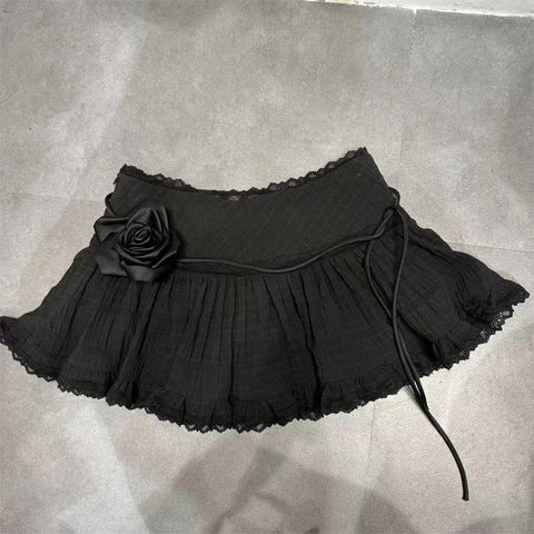 Sonicelife Summer Elegant Ballet Style Mini Skirt Women Sweet Lace 3D Flower A-line Skirt Spicy Girl High Waist Slim Short Skirt Chic New