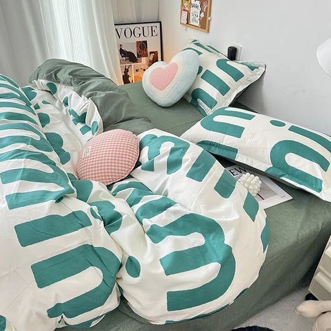 Sonicelife INS Blue And White Cow Stripe Cartoon Bedding Set Cute Animal Quilt Cover Soft High Quality Polyester Sheet Bedroom Decor