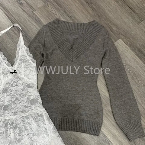 Sonicelife Harajuku Sweet Pullover Suit Womam Halter Lace Y2k Aesthetic Basic Vest Streetwear Slim Knitted Sweater Tops Grunge 2025 Chic