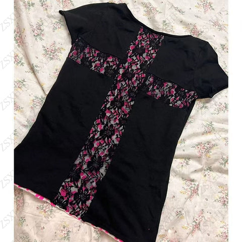 Sonicelife Skulls Punk Crop Top T shirt Women Vintage Clothes 90s Streetwaer Emo Girl Short sleeve Gothic Grunge Femme Aesthetic Y2k Tops
