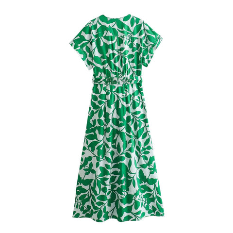 Sonicelife Women's Shirt Style Printed Dress Single Breasted Waist Tied Casual Versatile Long New