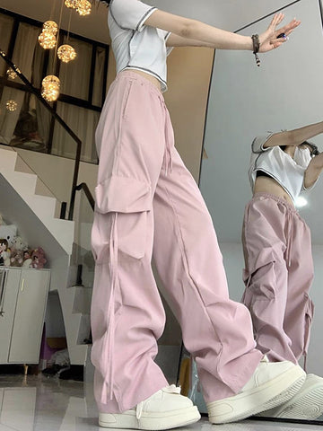 Sonicelife Causal Baggy Cargo Pants High Waist Y2K Big Pockets Streetwear Student Trousers Loose Fall Korean Solid Female Pants