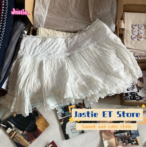 Sonicelife 2025 Summer Lace Trim White Sweet Mini Skirts A-line High Waist Folds Short Faldas Woman Casual Cute Preppy Style Y2k Skirt