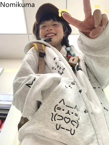 Sonicelife Anime Hoodies Jackets 2025 Women Clothes Hooded Cat Embroidery Sweatshirts Coat Y2k Tops Ropa Mujer Thick Casual Fashion Hoodie