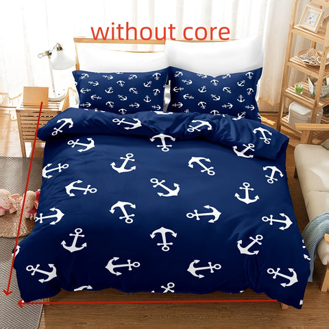 Sonicelife 3pcs Duvet Cover Set, Digital Printing Ship's Anchor Bedding Set, Soft Comfortable Duvet Cover, For Bedroom, Guest Room