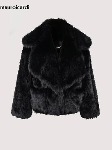 christmas outfit Sonicelife Winter Short Oversized Hairy Soft Thick Warm Black Faux Fur Coat Women Loose Luxury Blue White Pink Fluffy Jacket