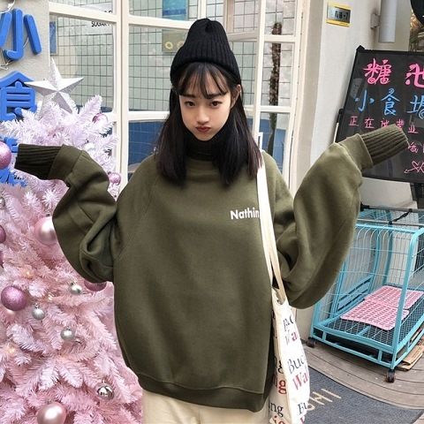 christmas outfit Sonicelife Autumn and winter student Korean style loose Harajuku style fake two-piece spliced pullover turtleneck sweatshirt for women tops