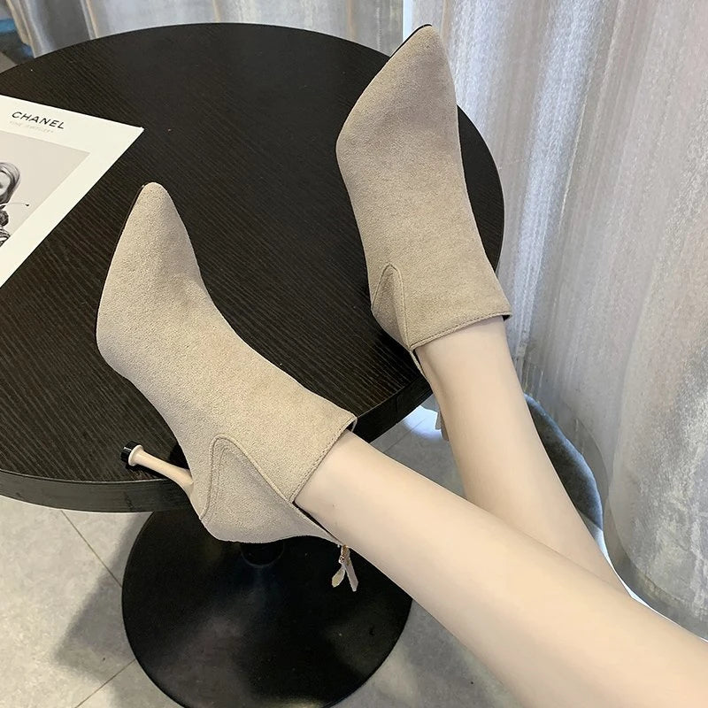 Sonicelife Women's Ankle Boots 2025  Winter Fashion  Boots Green Pointed Sexy Thin Heel High Heels Casual Plus Size Side Zipper Shoes