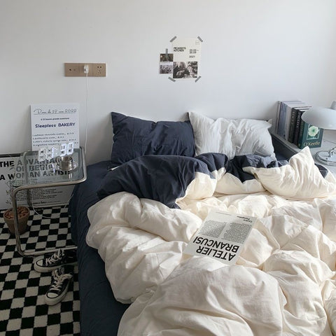 Sonicelife INS White And Blue Grey Solid Color Bedding Set Flat Bed Sheet Duvet Cover Double Full Queen King Bedclothes Pure Bedroom Linen