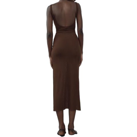 Sonicelife Women's Pleated Backless Dress Monochromatic Sexy Commuter Temperament Fashion New Monochromatic