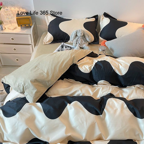 Sonicelife Ins Diamond Lattice Bedding Set Fashion Design Quilt Cover Solid Flat Sheet Queen Double Full Size With Pillowcases Home Textile