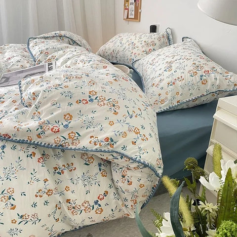 Sonicelife Floral Dream Bedding Set Soft Cotton Duvet Cover Queen King Size Pillowcase Bed Linens