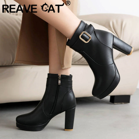 thanksgiving outfit Sonicelife Female Ankle Boots Round Toe Block Heels Ultrahigh 15cm Platform 1.5cm 45 46 Mature Bota