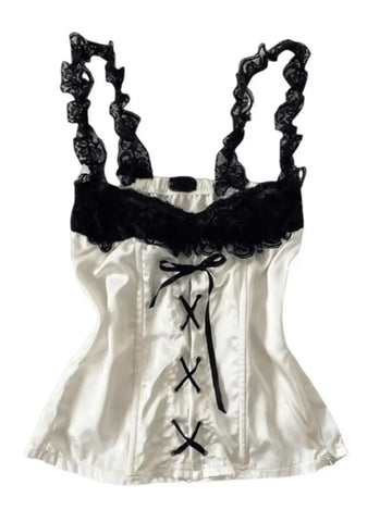 Sonicelife 2025 Summer Clothes Y2k Sexy Crop Top Corset Coquette Bow Lace Sling White Tube Tank Tops Kawaii Cute Japanese Women Camis Tanks
