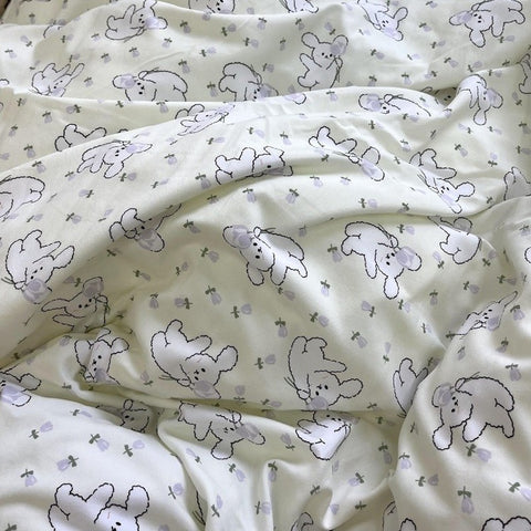 Sonicelife Cute Rabbit Duvet Cover Set with Flat Sheet Pillowcase Ins Style No Filler Boys Girls Queen Full Size Home Decor Bedding Linens