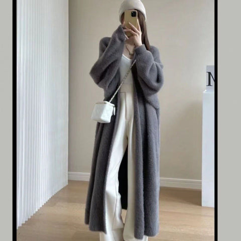 Black Friday Sonicelife Casual Imitation Mink Fleece Long Cardigan Women Korean Loose Plush Solid Open Sweater Female Autumn Chic Street Outwears